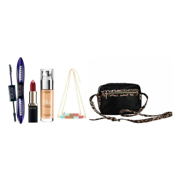 پک آرایشی لورآل مدل Xfiber Mascara و Color Riche Blake Red Lipstick و True Match Foundation D5