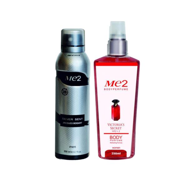 اسپری بدن مردانه می تو مدل سیلورسنت حجم 200 میلی لیتر به همراه بادی اسپلش زنانه می تو مدل ویکتوریاسکرت حجم 250 میلی لیتر